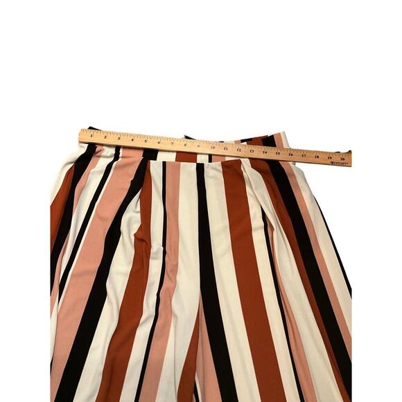 Bar III Wide Leg Pants Striped Elastic Waist Pull On Brown Black Womens Size L - Picture 3 of 4